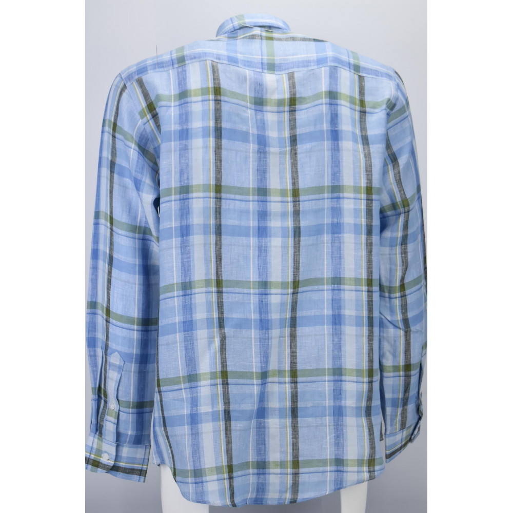 Klassiek lichtblauw geruit herenoverhemd linnen type - Button Down