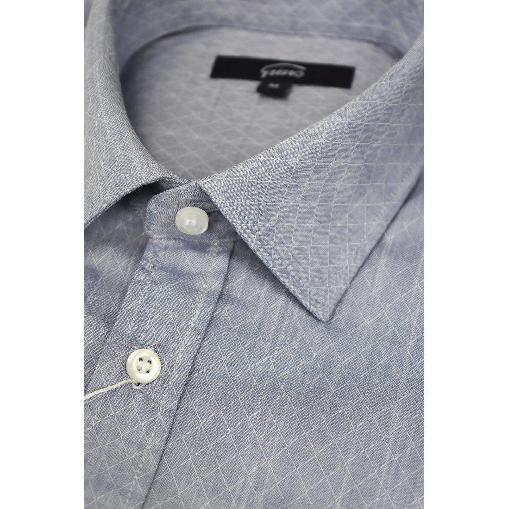 Light Blue Jeans Classic Man Shirt Diamond Pattern - Spread collar