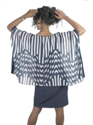 Pierre Cardin Dress Woman L 46 Wide White Blue Striped Sheath Dress - Kimono Sleeves