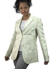 Jacket Woman Blazer size 42 S - Brocade, Milk-White Flowers Aquamarine - Cotton