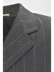 Herren Lange Jacke 50 Nadelstreifen Grau Classic 4Buttons Pure Wool