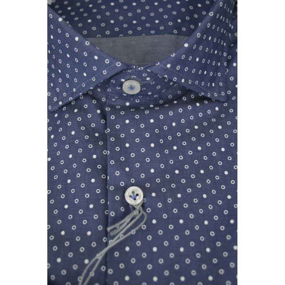 Camisa de hombre SlimFit Azul claro Pequeño Estampado pequeño cuello francés - Philo Vance - Gange Slim