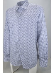 Camicia Uomo Elasticizzata Trifoglio Blu su Bianco collo Francese - Philo Vance - Astrid