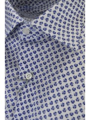 Stretch Heren Overhemd Blauwe Trefoil op Witte Gespreide Kraag - Philo Vance - Astrid