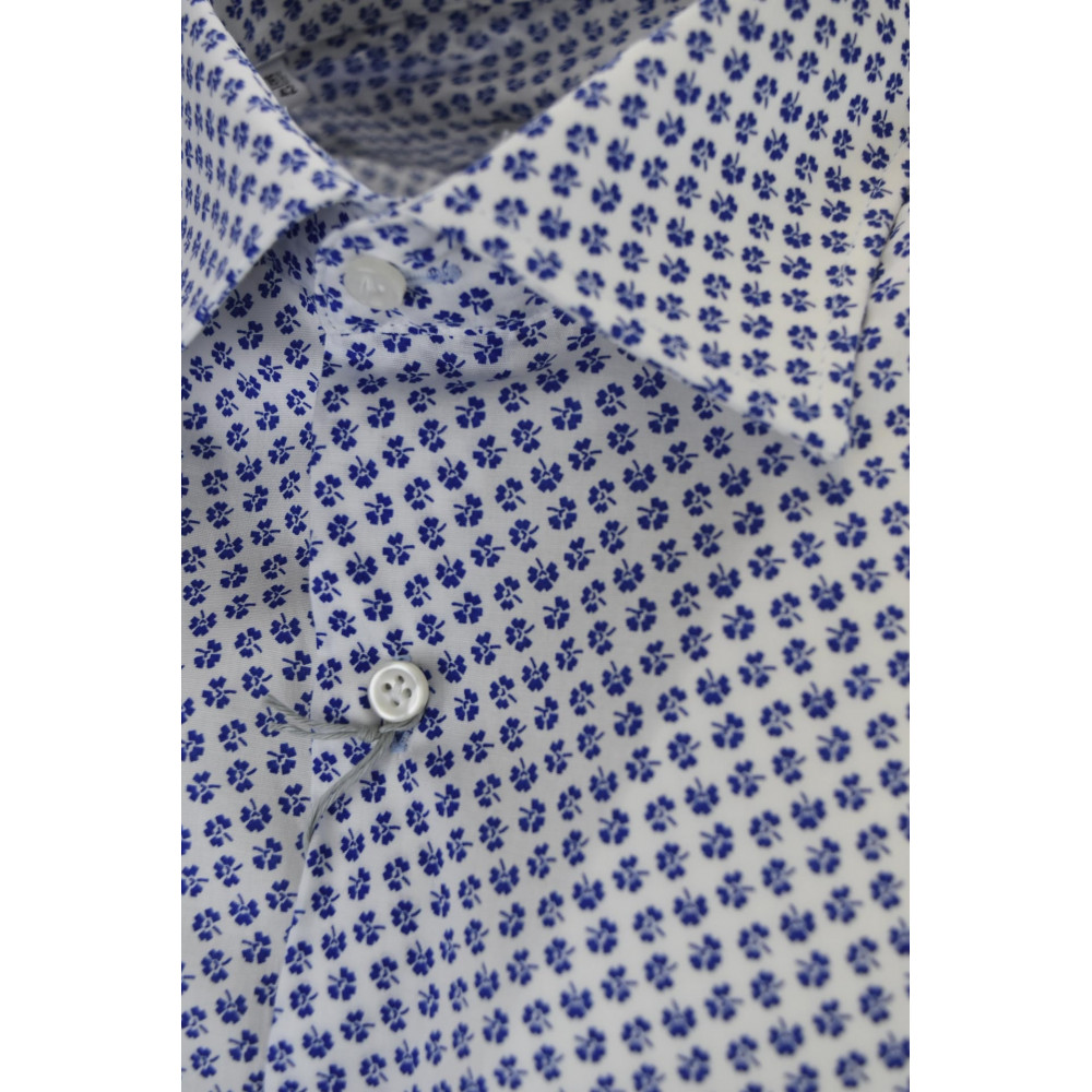 Camisa Hombre Elástica Trefoil Azul sobre Cuello Italiano Blanco - Philo Vance - Astrid