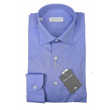 Light Blue Patterned Small Formal Man Shirt Spread Collar - Philo Vance - Essex