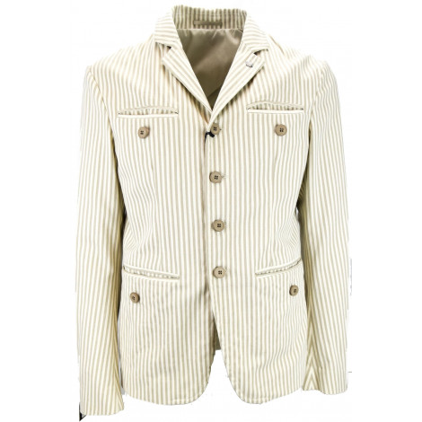 Mauro Grifoni Men's 50 L Casual Cotton Stripe Jacket Ecru / Beige - Mauro Grifoni Men's Suits, Jackets and Vests