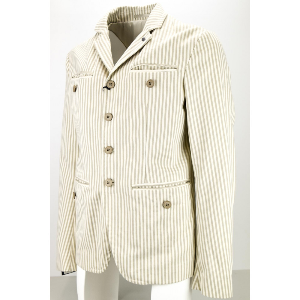 Mauro Grifoni Men's 50 L Casual Cotton Stripe Jacket Ecru / Beige - Mauro Grifoni Men's Suits, Jackets and Vests