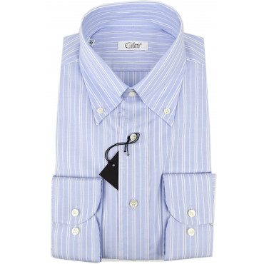 CASSERA Men's Shirt 16½ 42 Light Blue Striped White Oxford Button Down