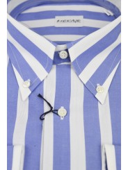 CASSERA Herrenhemd 16½ 42 Hellblau Gestreift Weiß Oxford Button Down