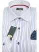 Men's Shirt 41-16 Spread Collar Light Blue Stripes on White with Handkerchief and Polka Dot Collar - Philo Vance