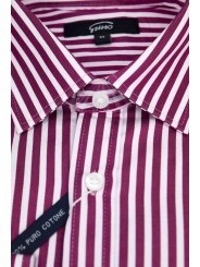 Magenta Red Striped Man Shirt Spread Collar - Grino