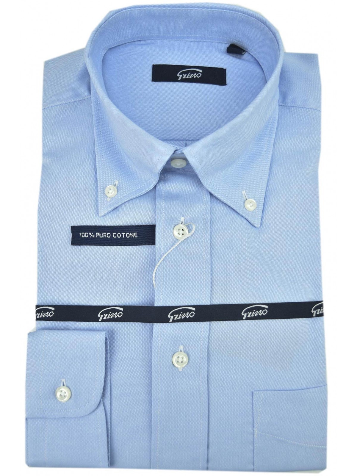 Klassisches hellblaues Oxford-Herrenhemd Italien-Kragen
