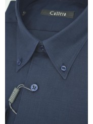 Camisa de Hombre de Puro Lino Azul Oscuro con Cuello Button Down