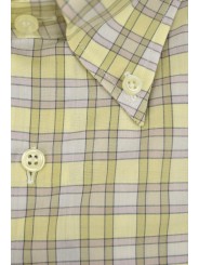 Klassiek herenoverhemd Lichtgele geruite lila kraag Button Down katoenen popeline met overhemden met zakken