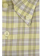 Classic Man Shirt Light Yellow Checked Lilac Collar Button Down Cotton Poplin with Pocket Shirts