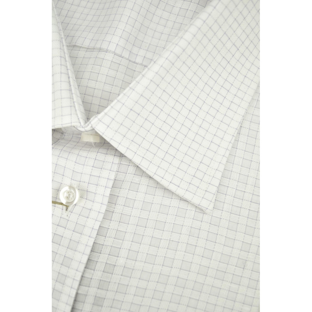 White Lilac Checked Men's Shirt Spread Collar