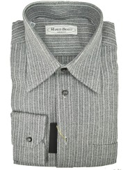 Grau gestreiftes Herrenhemd mit italienischem Crepe-Baumwollkragen