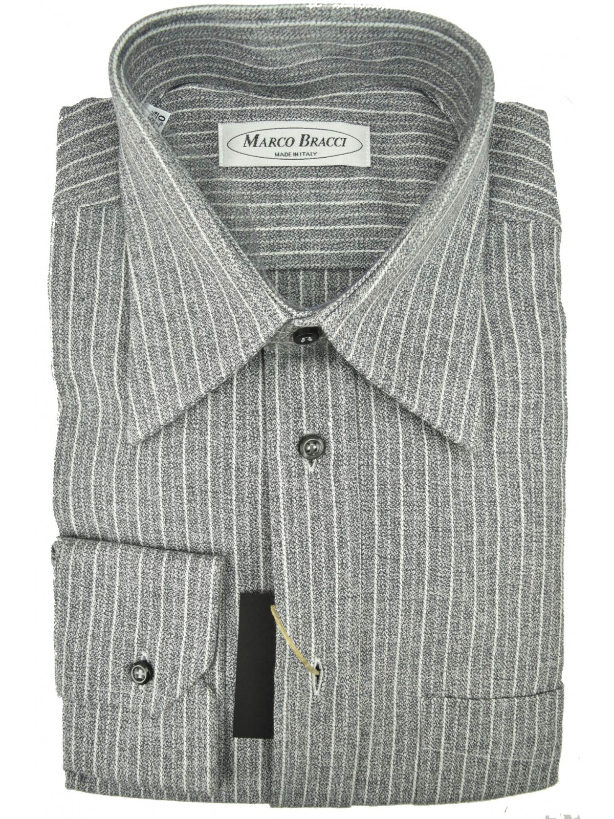 Chemise homme rayée grise avec col en crêpe de coton italien
