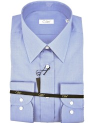 CASSERA Men's Shirt 17½ 44 Light Blue Filafil Neck Italy