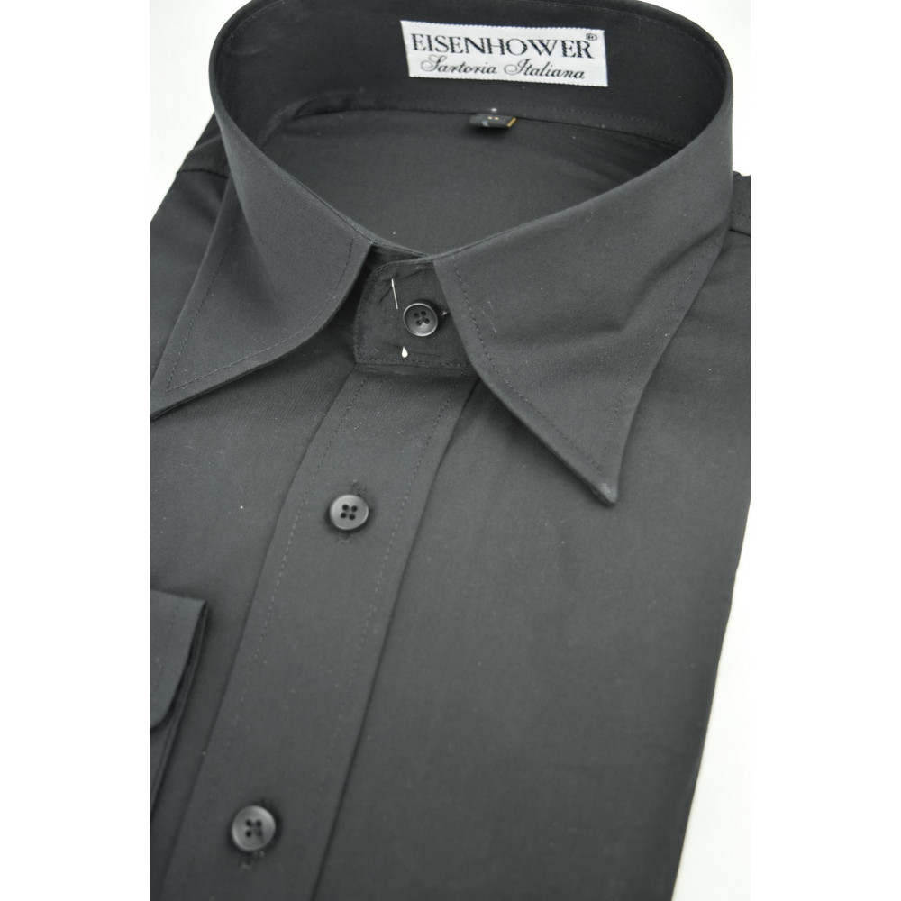 Men's Black Shirt Solid Color SlimFit Stretch Cotton