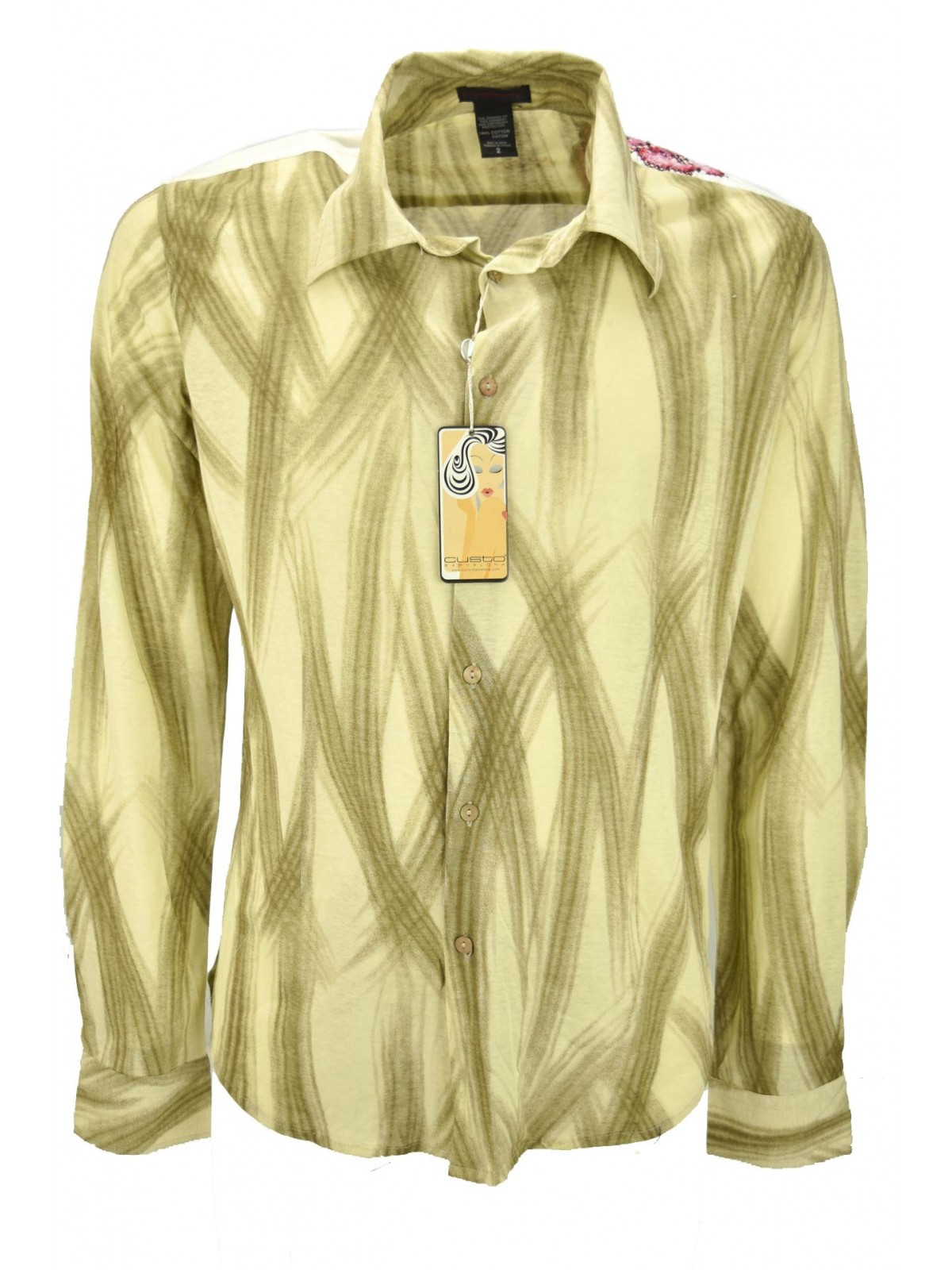 Camisa de hombre Custo beige con pinceladas marrones - bordado en los hombros