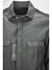 Mauro Grifoni Men's Beige Shirt with Brown Brushstrokes - embroidery on the shoulders