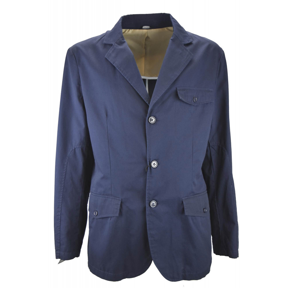 Men's Casual Jacket in Pure Cotton Dark Blue Solid Color 3 Buttons