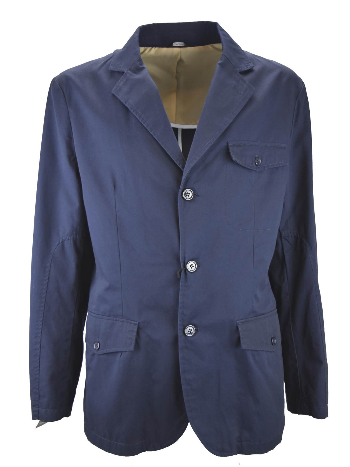 Men's Casual Jacket in Pure Cotton Dark Blue Solid Color 3 Buttons