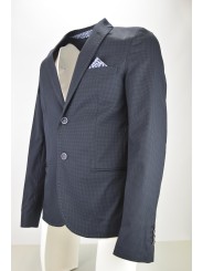 Men's Slim Short Jacket Dark Blue stitching and pochette