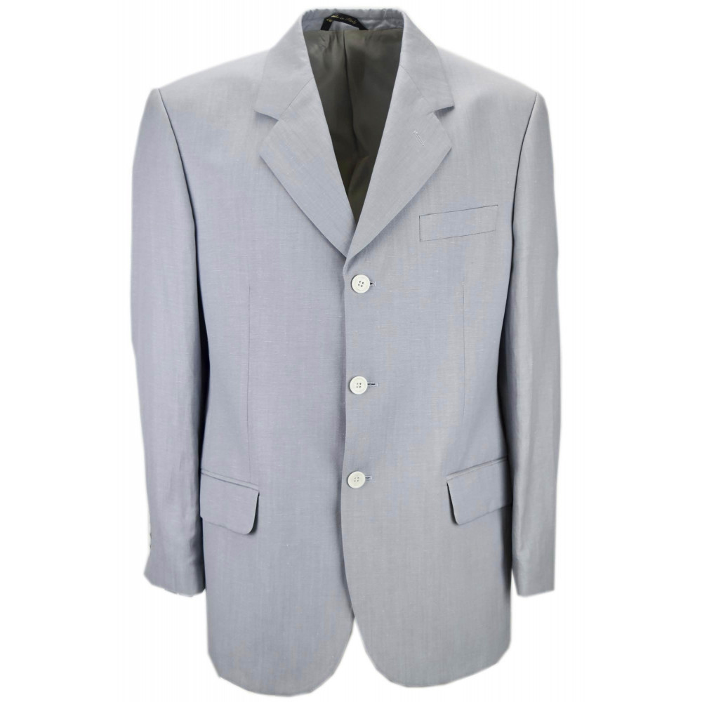 Light Blue Flamed Linen Man Jacket 3 Buttons - ing. Loro Piana