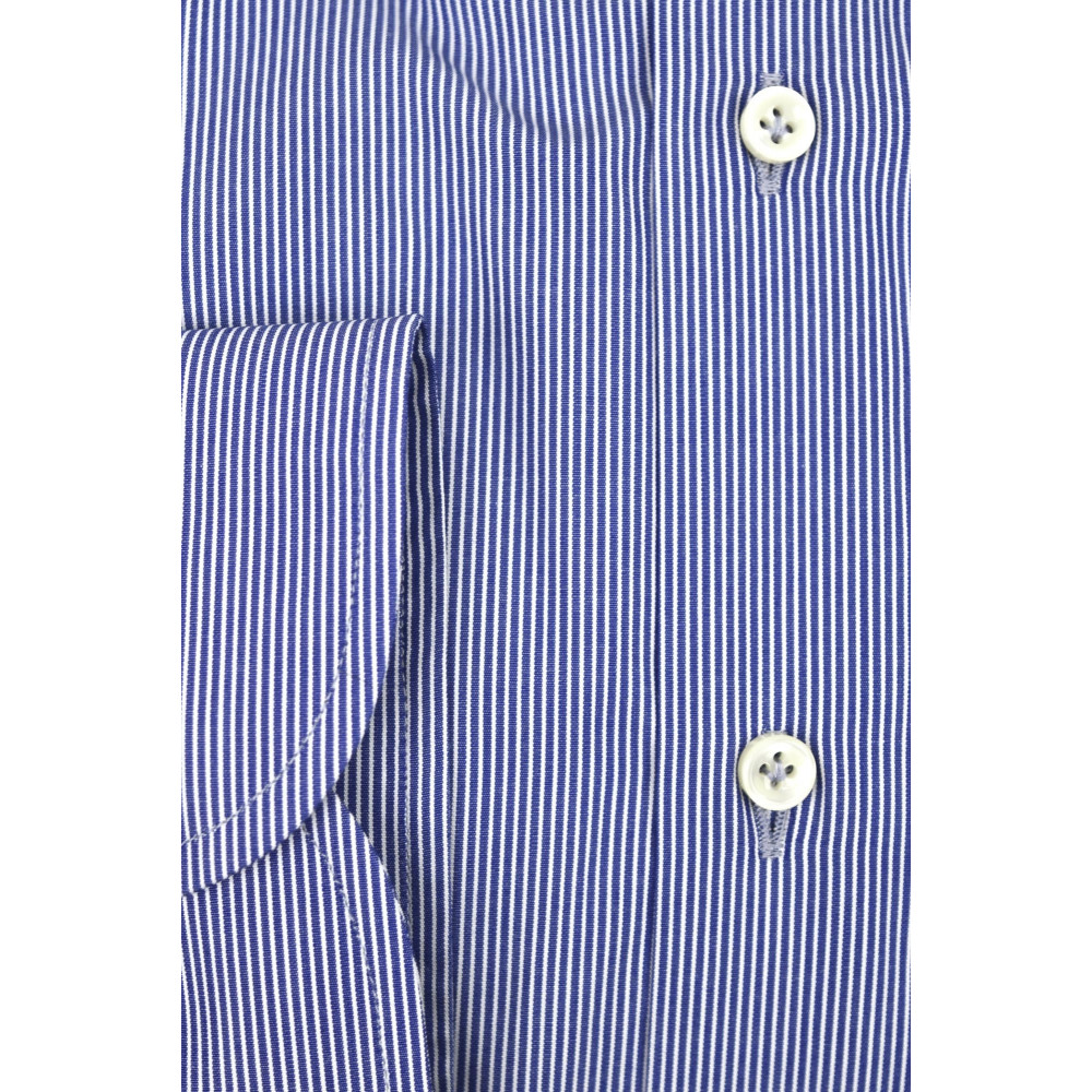 Блакітная мужчынская кашуля ў маленькія белыя палоскі з каўняром на гузіках - Philo Vance - Каімбра