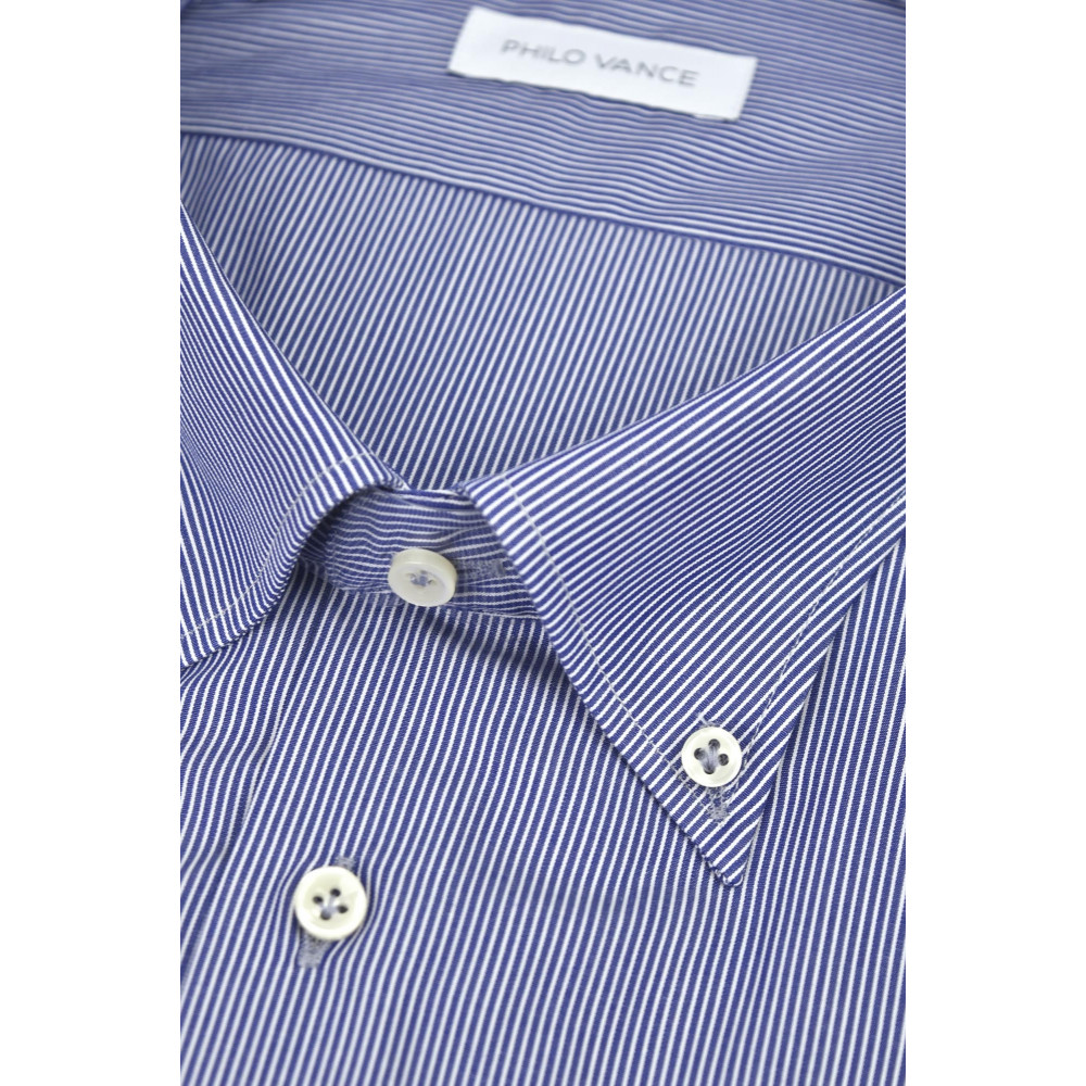 Bluette Man Shirt Small White Stripes Button Down Collar - Philo Vance - Coimbra