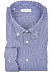 Bluette Man Shirts Small White Stripes Button Down Collar - Philo Vance - ブランド Coimbra