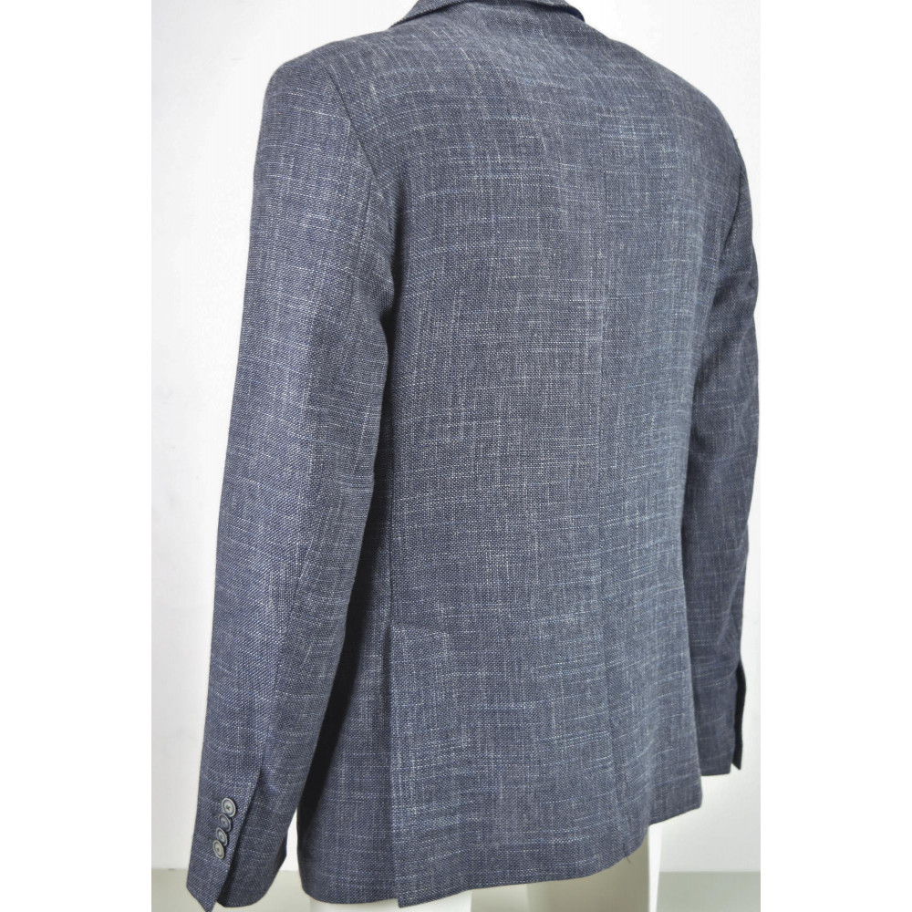 Men's Jacket Blue Flamed Mixed Linen Gauze 2 Buttons