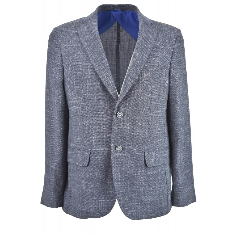 Men's Jacket Blue Flamed Mixed Linen Gauze 2 Buttons