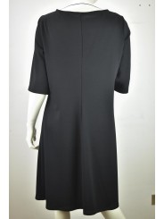 Women's Black Sheath Dress 48 3/4 sleeve wide neckline Black Polka dots