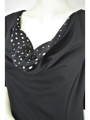 Women's Black Sheath Dress 48 3/4 sleeve wide neckline Black Polka dots