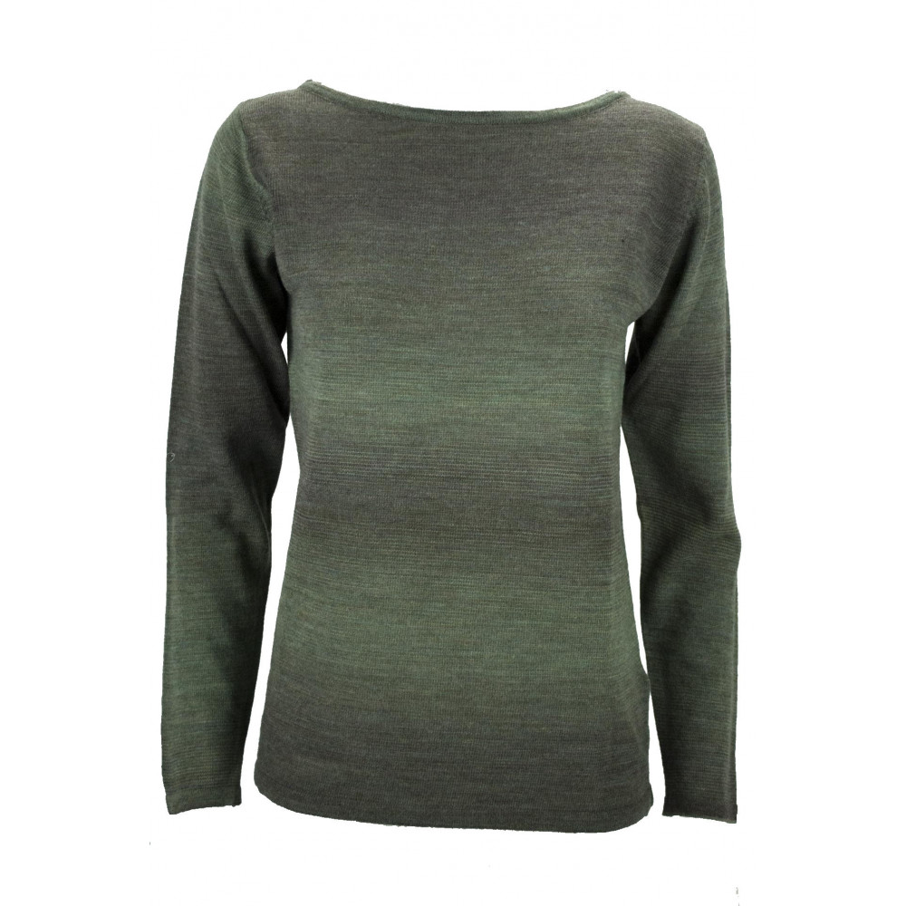 Crewneck Shirt Women Green Melange Merino Wool - Fit Straight