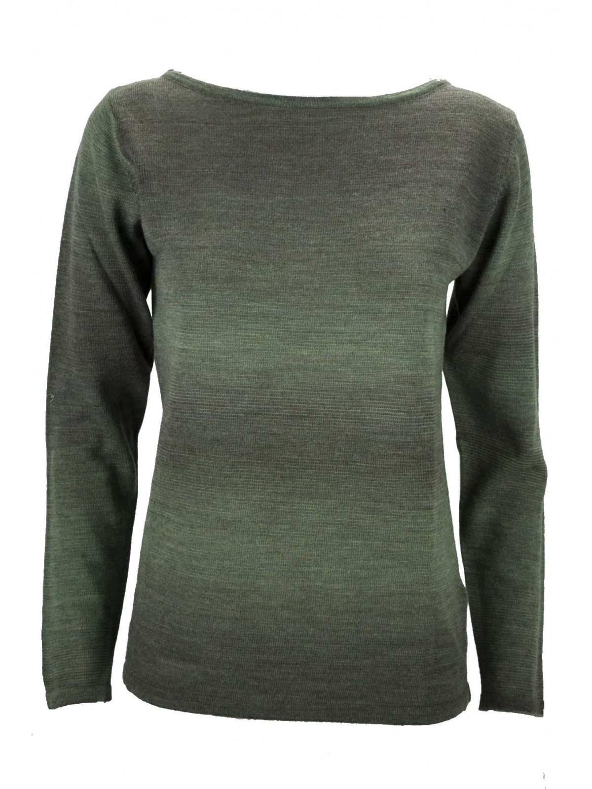Crewneck Shirt Women Green Melange Merino Wool - Fit Straight