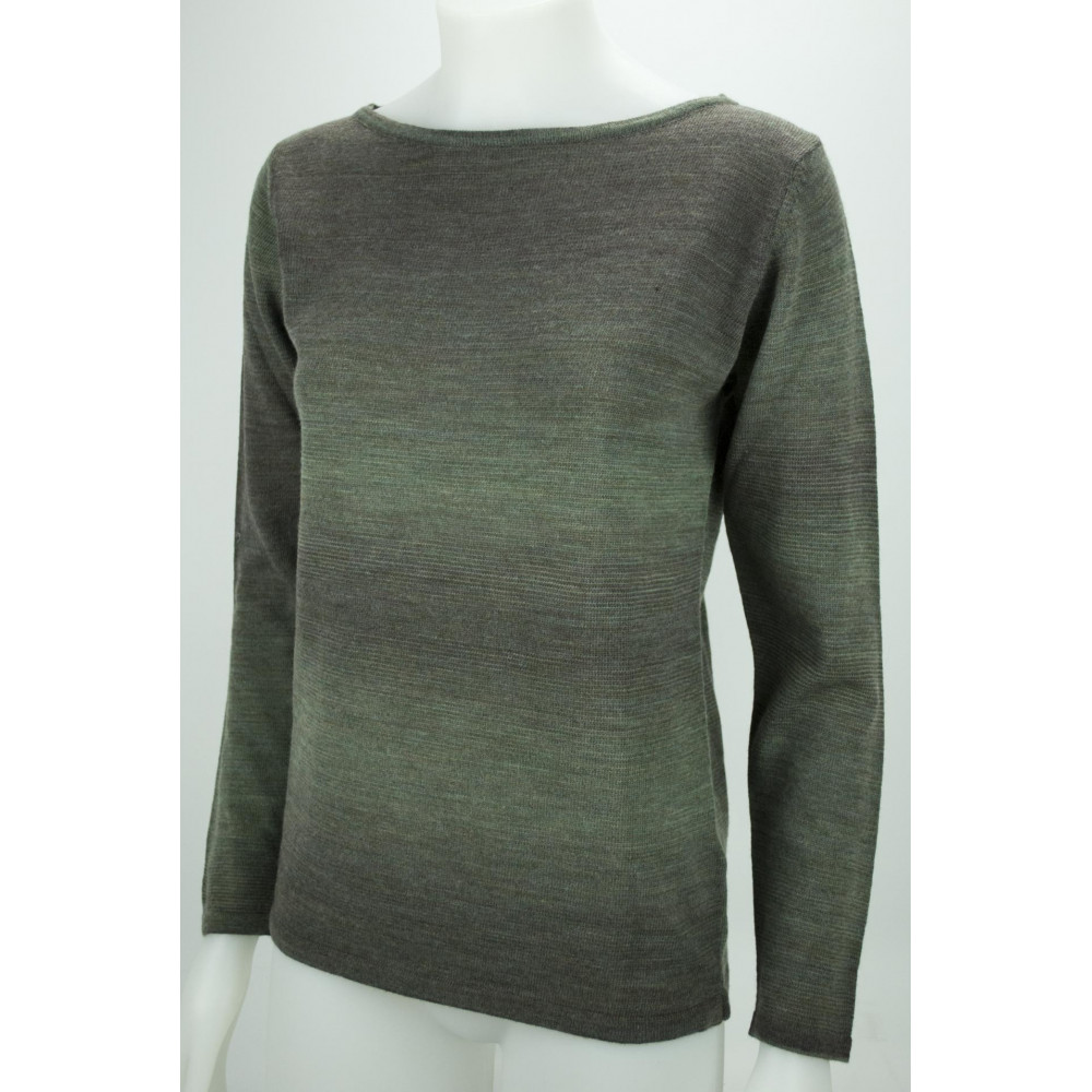 Damen Pullover mit Rundhalsausschnitt Grüne Melange Merinos Wolle - Straight Fit