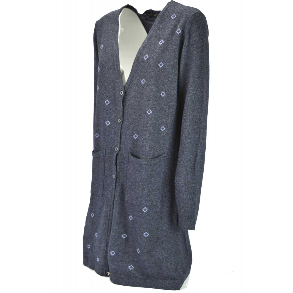 Knitted Women Cardigan Long ScolloV Grey with Rombetti