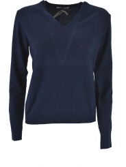 V-Ausschnitt Pullover Frau Wolle Blend Cashmere 2-Row - Straight Model