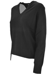 V-Ausschnitt Pullover Frau Wolle Blend Cashmere 2-Row - Straight Model