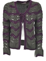 Knitted Cardigan Open Women's Brown and Cold Purple