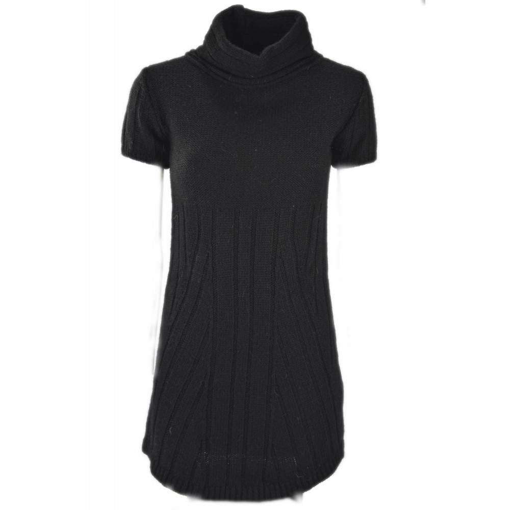 Dames jurk Shirt Zwarte Grote, Hoge hals en halve mouwen