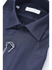 Dunkelblaues strukturiertes Herrenhemd ohne Tasche - Philo Vance - Bagnolo
