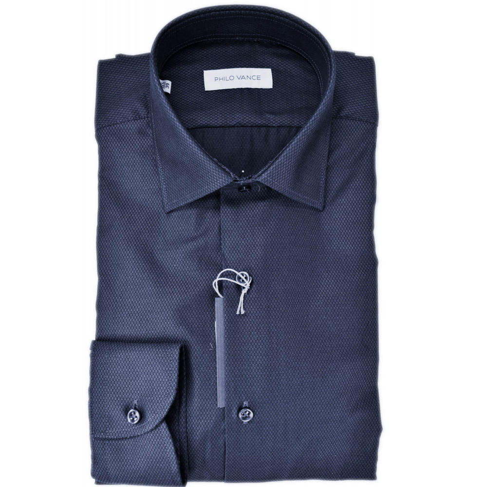 Dark Blue Textured Man Shirt without Pocket - Philo Vance - Bagnolo