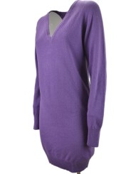 Dress Woman Purple Knit V Neckline Pure Cashmere
