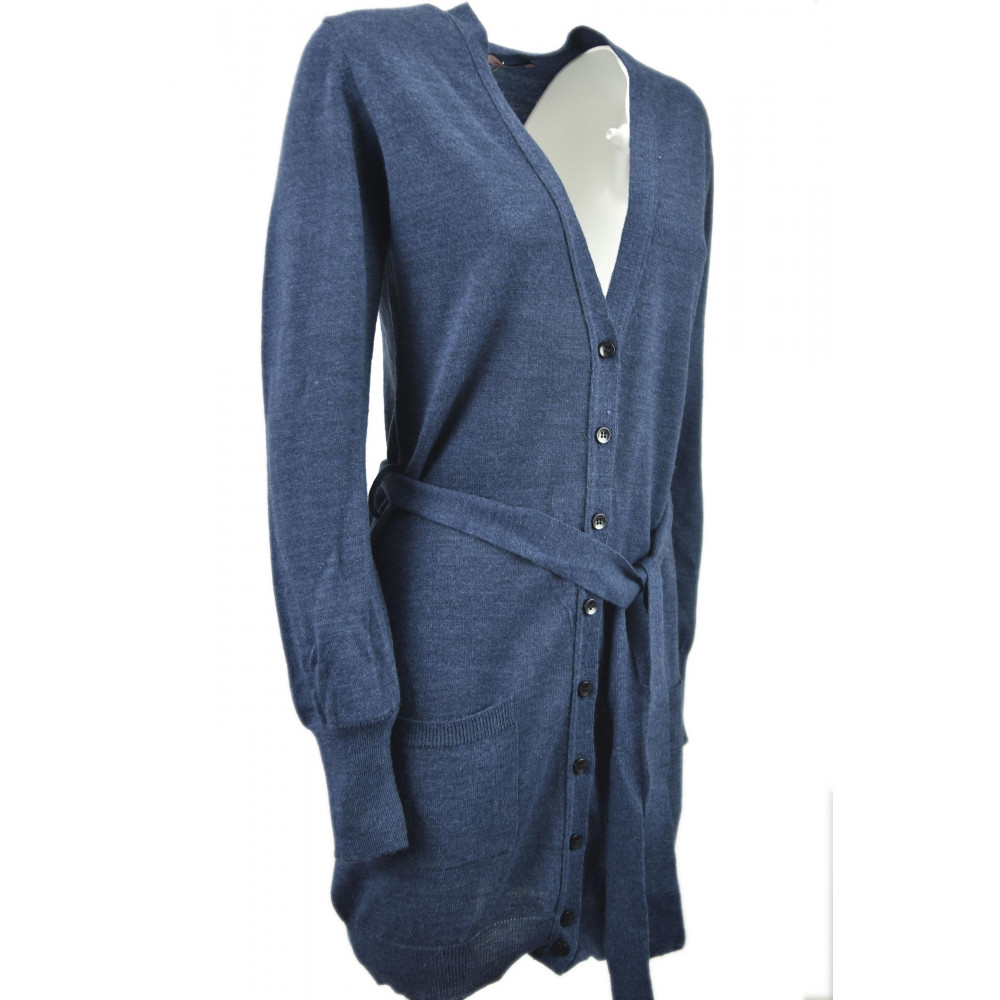 Langer Cardigan-Pullover mit grauem V-Ausschnitt und Rombetti für Damen